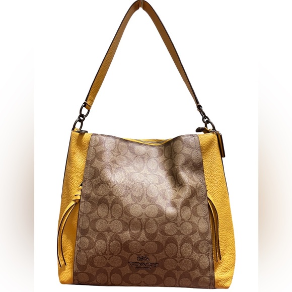 Coach Marlon Hobo Shoulder Handbag Kaki Honey - Picture 1 of 6